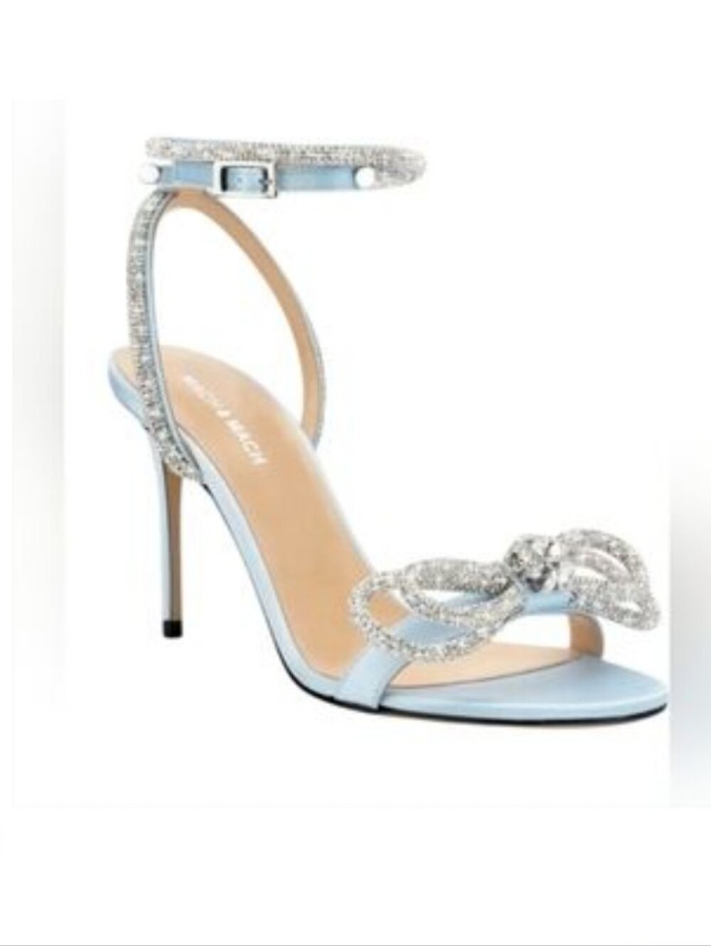 NIB MACH & MACH | Double Bow Round Toe Satin Sandals Heels Pumps Blue Sz 10B 40